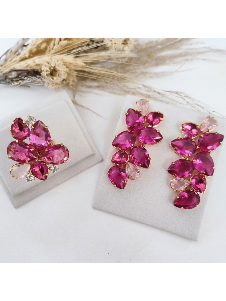 KIT ANEL COM BRINCO CIBELLE TONS ROSA Cor:TONS DE ROSA