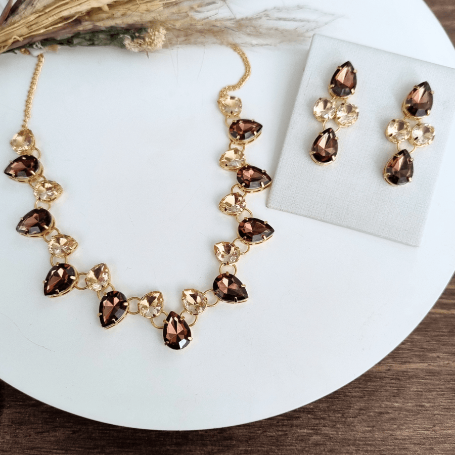 KIT COLAR COM BRINCO MIRIAN PRINCES TONS TERRA Cor:Castanho
