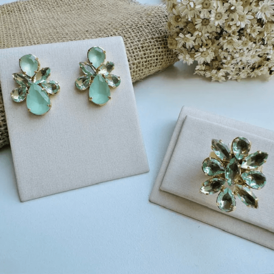 KIT ANEL COM BRINCO JOICO DE ZIRCONIA MENTA Cor:MENTA