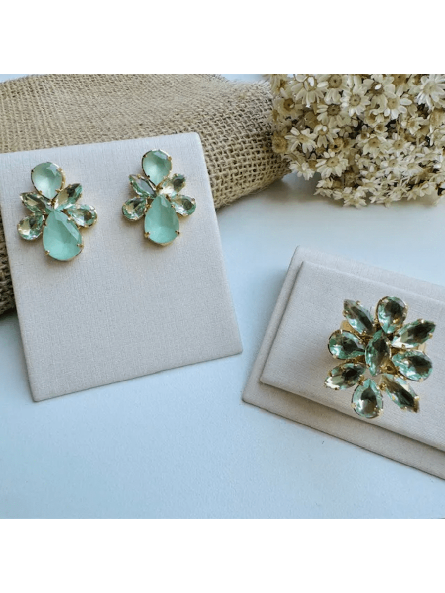 KIT ANEL COM BRINCO JOICO DE ZIRCONIA MENTA Cor:MENTA