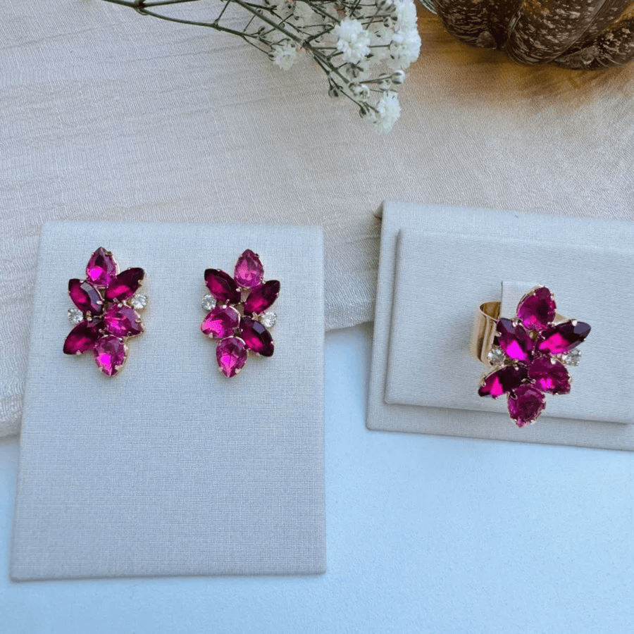 KIT ANEL COM BRINCO CRISTIANE PINK COM FUCSIA Cor:Pink