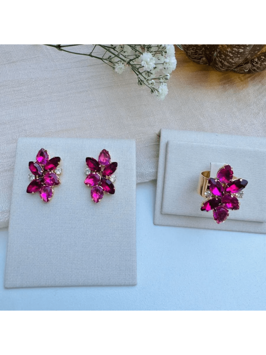 KIT ANEL COM BRINCO CRISTIANE PINK COM FUCSIA Cor:Pink