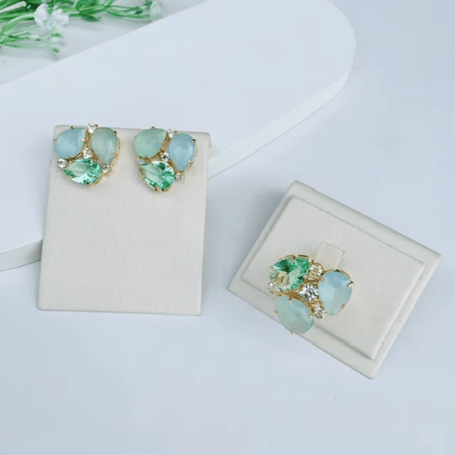 KIT ANEL E BRINCO LUCIANE MENTA DE ZIRCONIA Cor:MENTA