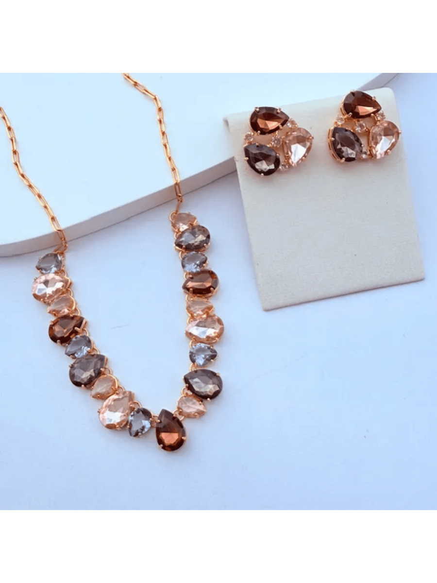 KIT COLAR COM BRINCO TORS DE MARRON EMILY Cor:TONS DE MARRON