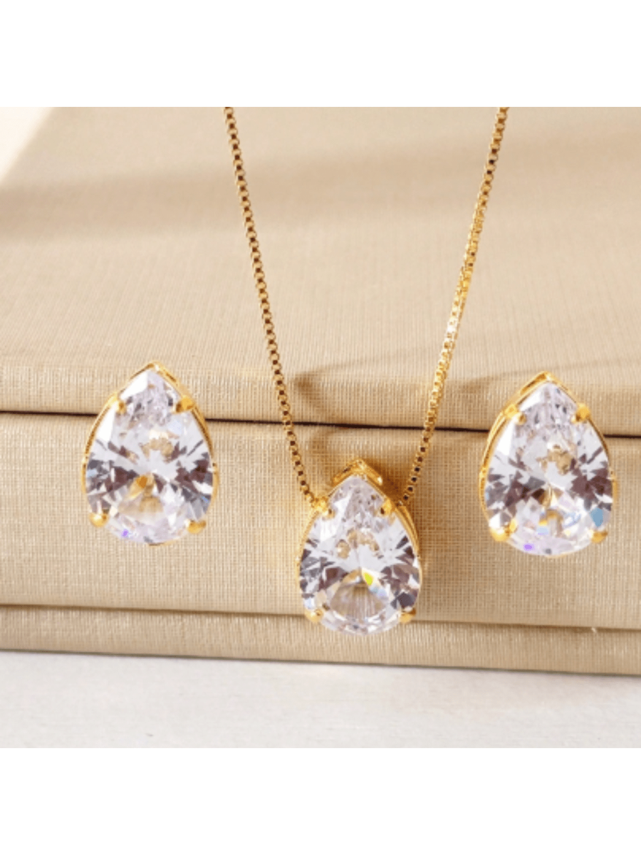 KIT COLAR COM BRINCO MINI GOTA MANAUS CRISTAL DE ZIRCONIA Cor:cristal