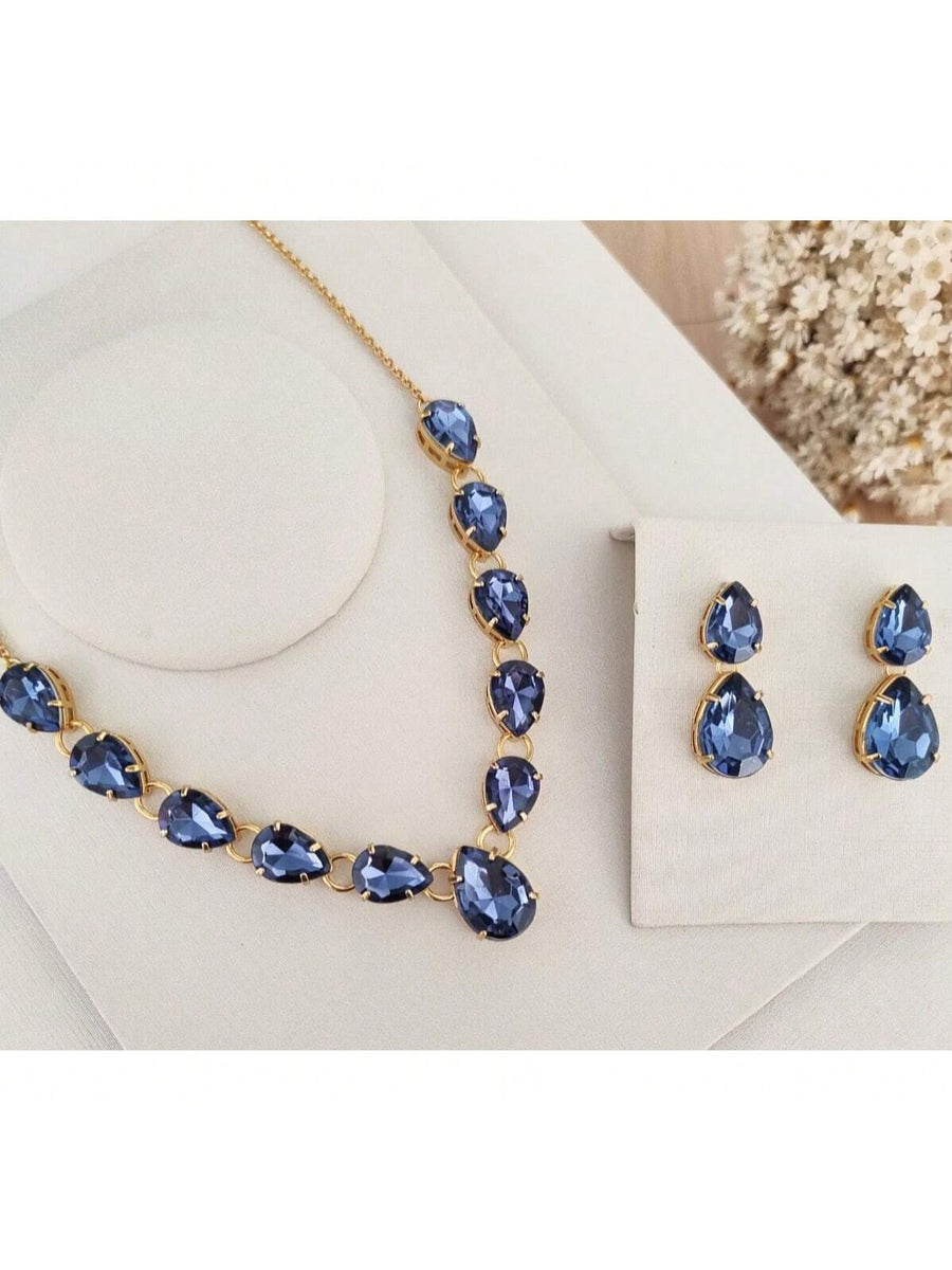 KIT COLAR COM BRINCO MONICA SAFIRA Cor:AZUL SAFIRA