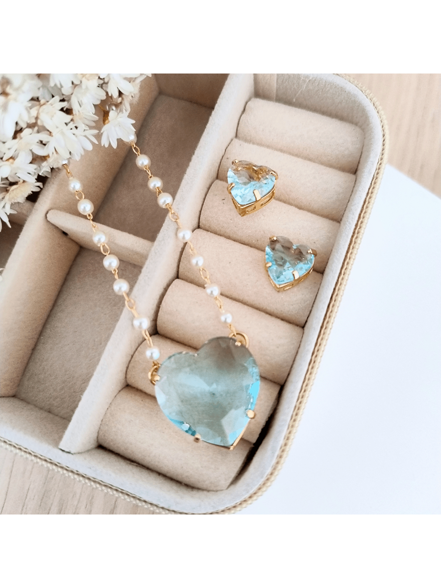 KIT COLAR COM BRINCO LAIS DE ZIRCONIA Cor:AZUL