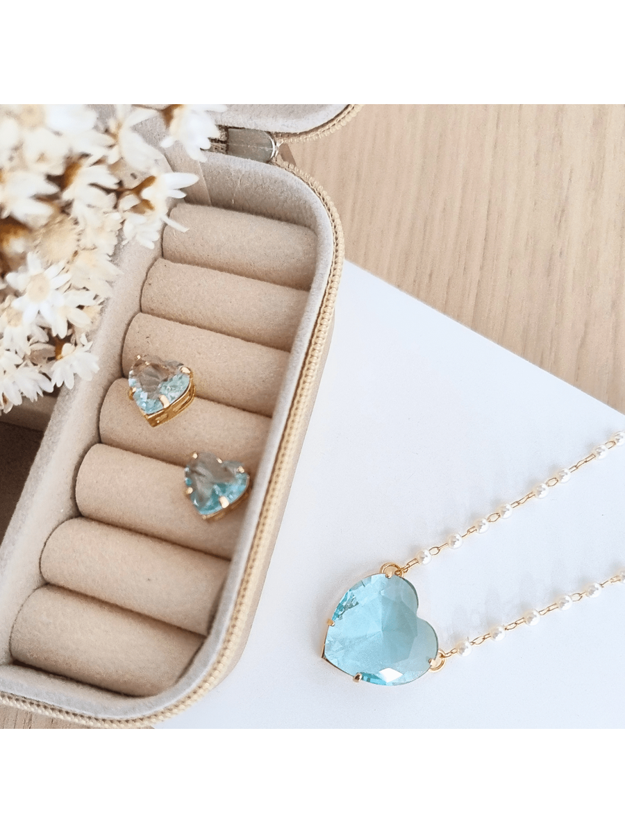 KIT COLAR COM BRINCO LAIS DE ZIRCONIA Cor:AZUL