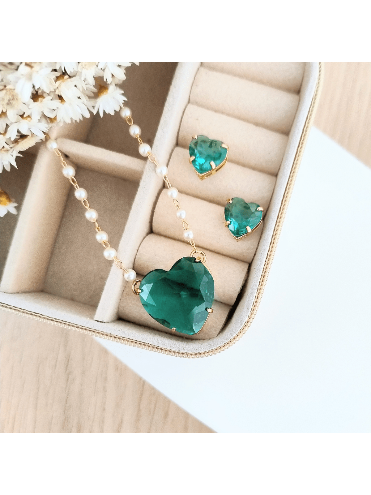 KIT COLAR COM BRINCO LAIS DE ZIRCONIA Cor:VERDE TURMALINA