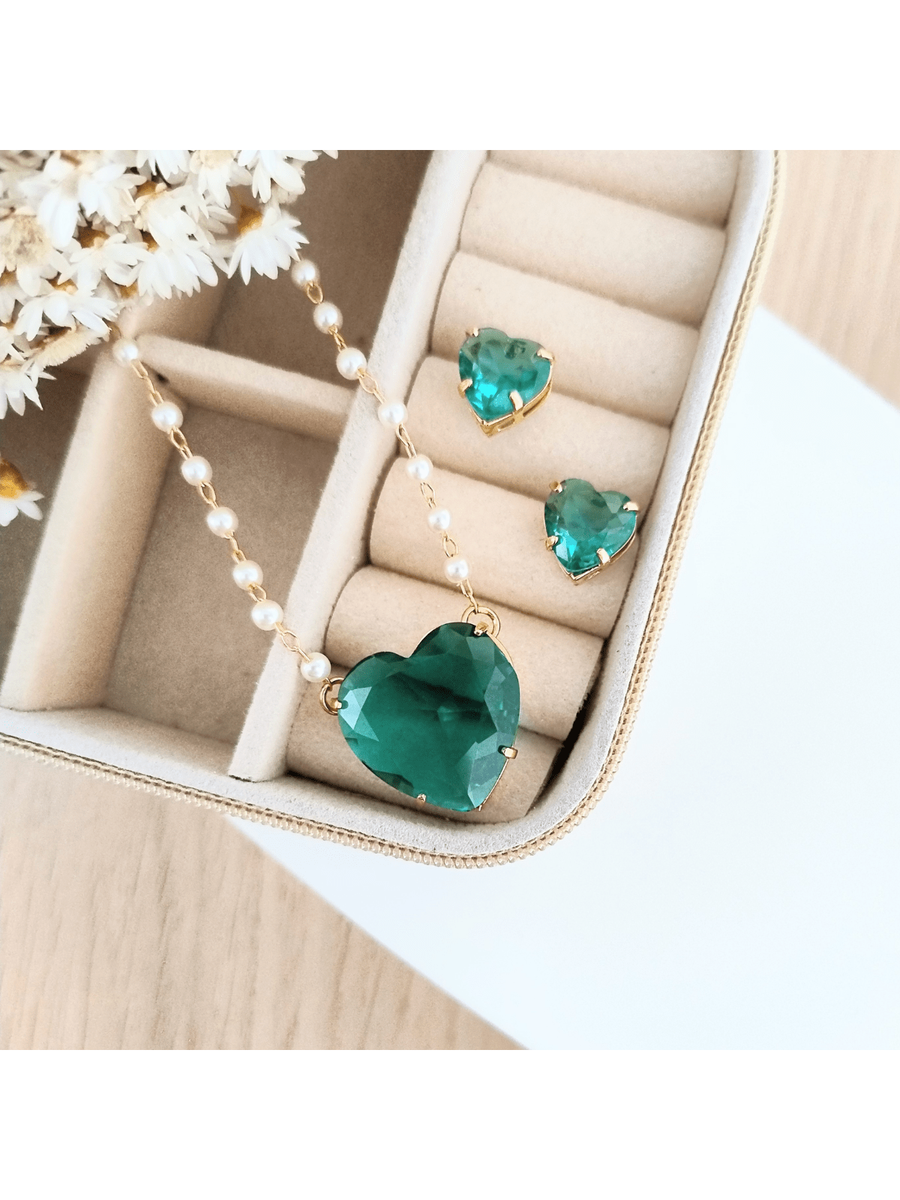 KIT COLAR COM BRINCO LAIS DE ZIRCONIA Cor:VERDE TURMALINA