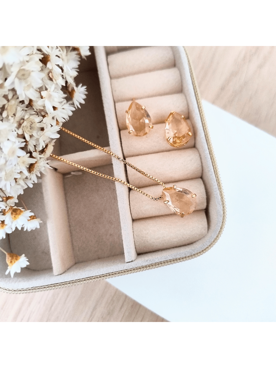 KIT COLAR COM BRINCO DE GOTA DE ZIRCONIA Cor:AMBAR