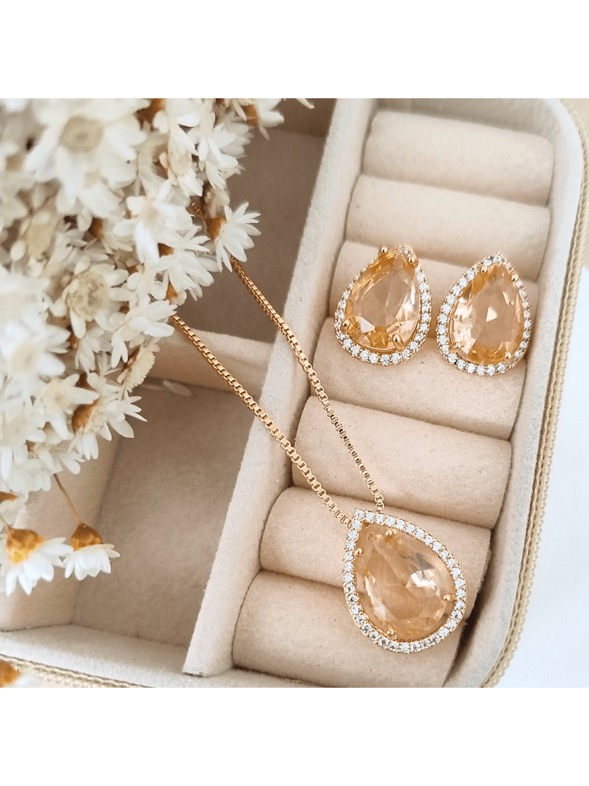 KIT COLAR E BRINCO POLLY DE ZIRCÔNIA AMBAR Cor:AMBAR