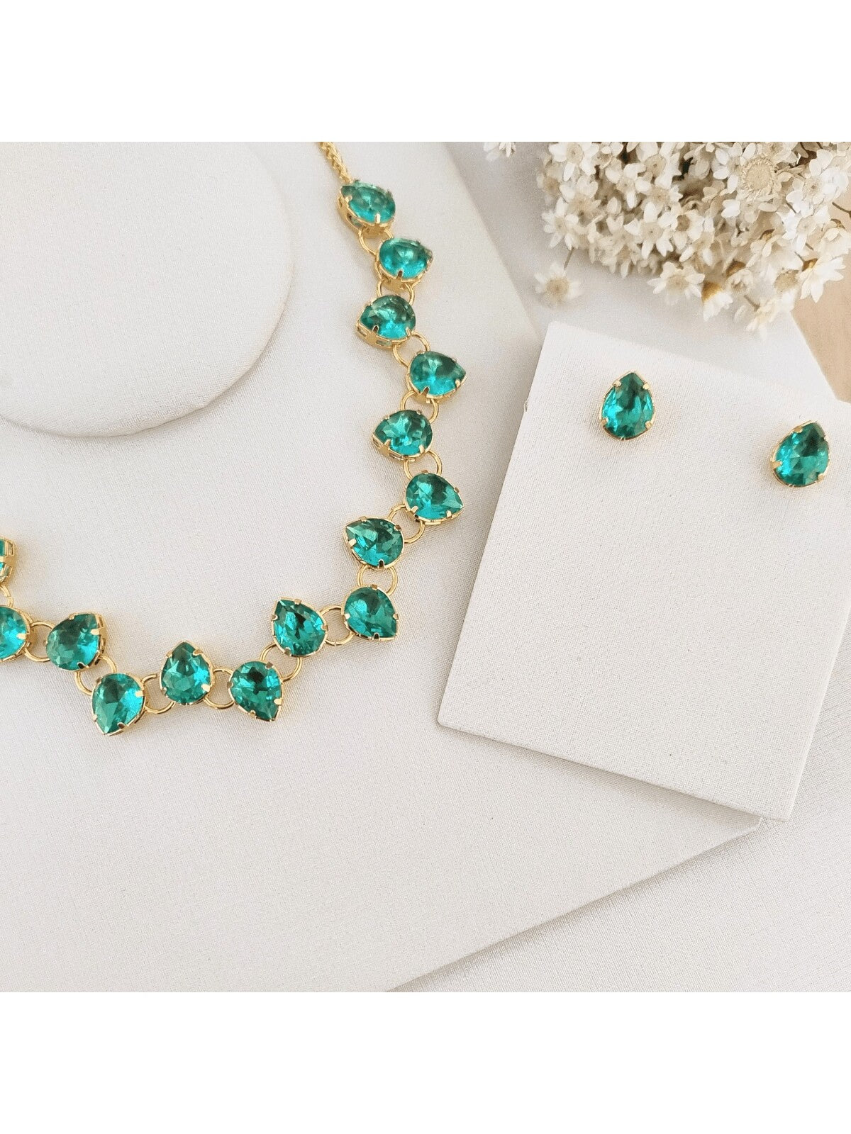 KIT COLAR COM BRINCO MANAUS DE ZIRCONIA BANHO OURO Cor:VERDE TURMALINA