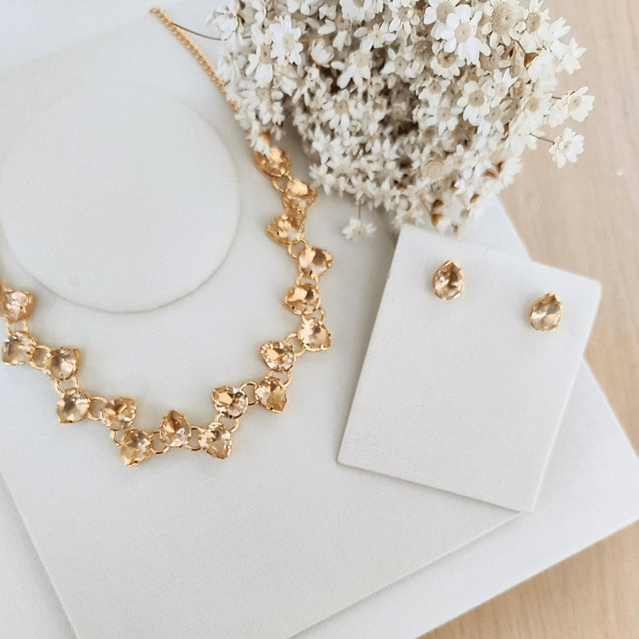 KIT COLAR COM BRINCO MANAUS DE ZIRCONIA BANHO OURO Cor:AMBAR