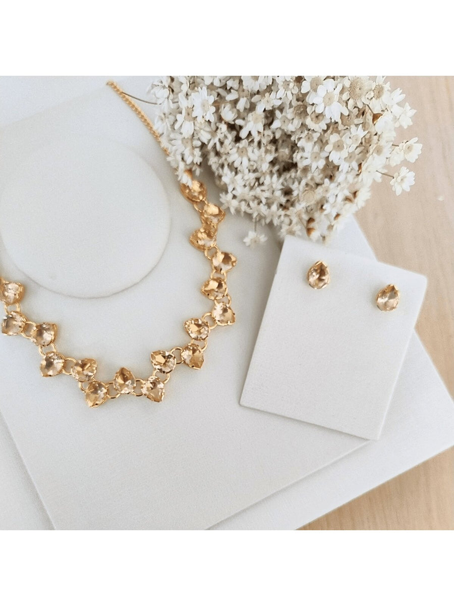 KIT COLAR COM BRINCO MANAUS DE ZIRCONIA BANHO OURO Cor:AMBAR