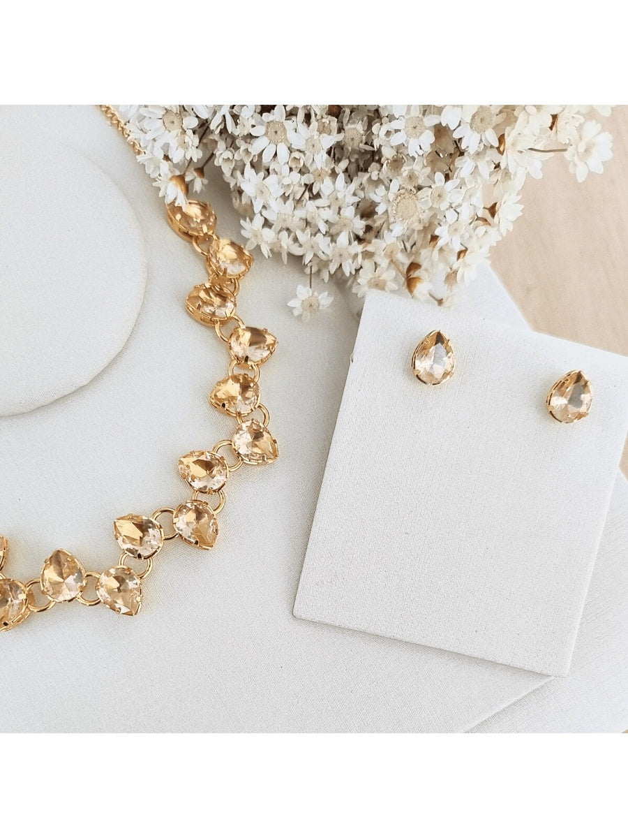 KIT COLAR COM BRINCO MANAUS DE ZIRCONIA BANHO OURO Cor:AMBAR