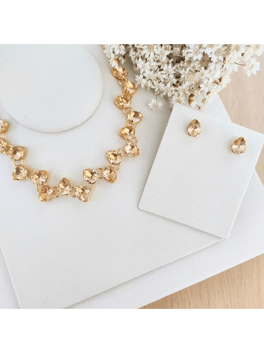 KIT COLAR COM BRINCO MANAUS DE ZIRCONIA BANHO OURO Cor:AMBAR