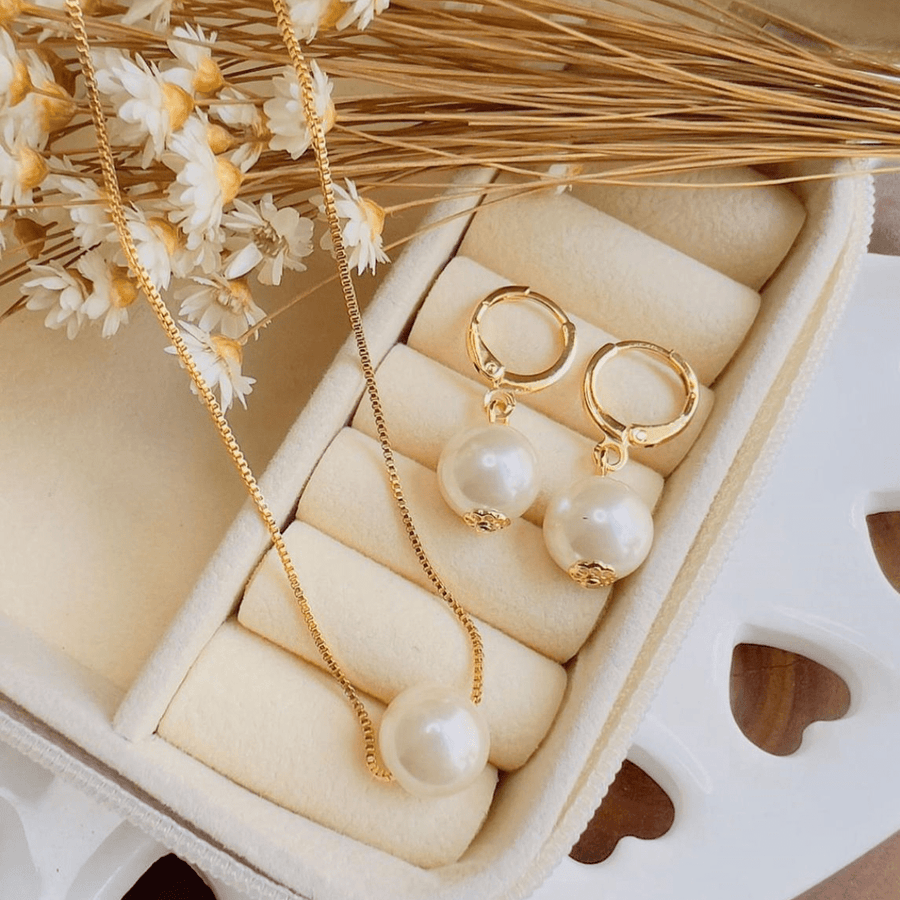 KIT COLAR COM BRINDO PEROLA ORLOTH BANHO OURO Cor:Perola