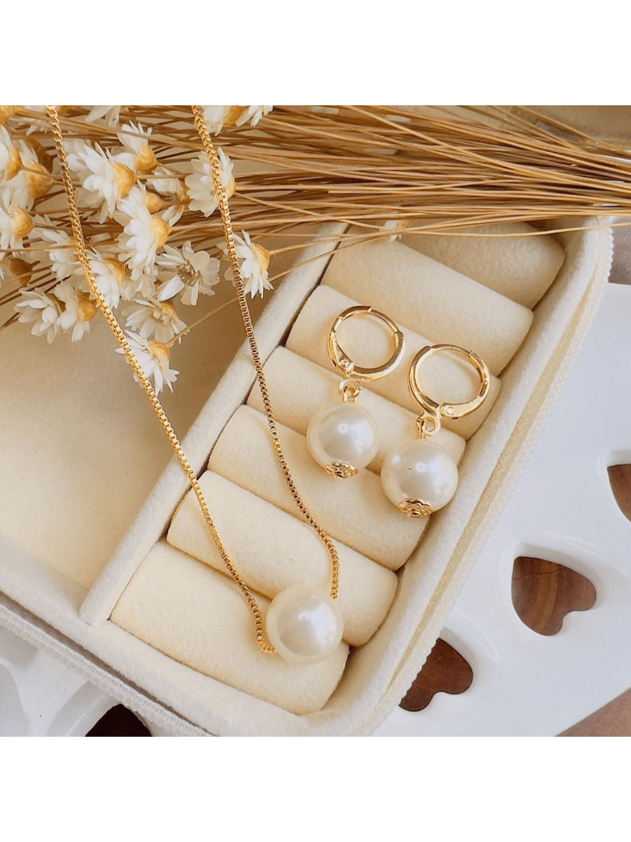 KIT COLAR COM BRINDO PEROLA ORLOTH BANHO OURO Cor:Perola