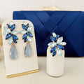 Kit Clutch, Brinco e Anel Regulável Londres Tons de Azul Banho Dourado