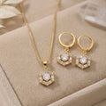 KIT COLAR E BRINCO ARGOLINHA DE ZIRCÔNIA CRISTAL HELOISE BANHO DOURADO