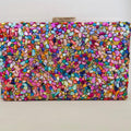 Clutch de Pedrinhas Colorida com Detalhe Dourado