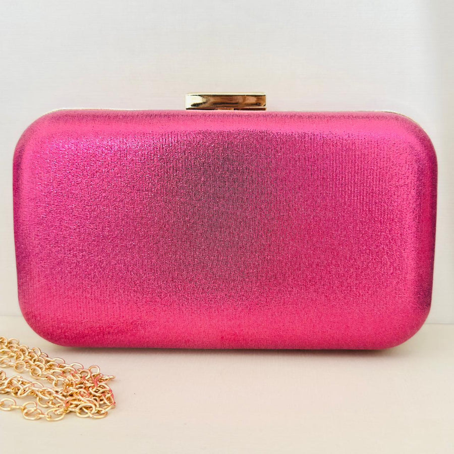 Clutch Brilhosa Rosa Pink com Detalhe Dourado