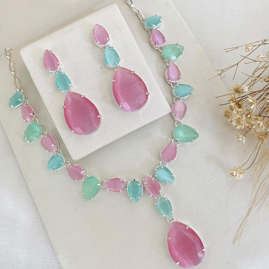 Kit Brinco e Colar de Gota Candy Collor Ferrari de Zircônia Banho Prata