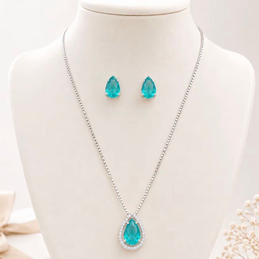 Kit Brinco e Colar Gota Polly de Zircônia Banho Prata - ESCOLHER COR