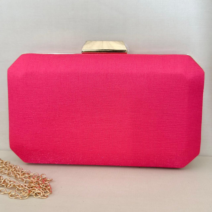 Clutc Rosa Pink com Detalhe Dourado