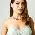 Kit Brinco e Colar de Zircônia Miriam Tons de Roxo Banho Dourado