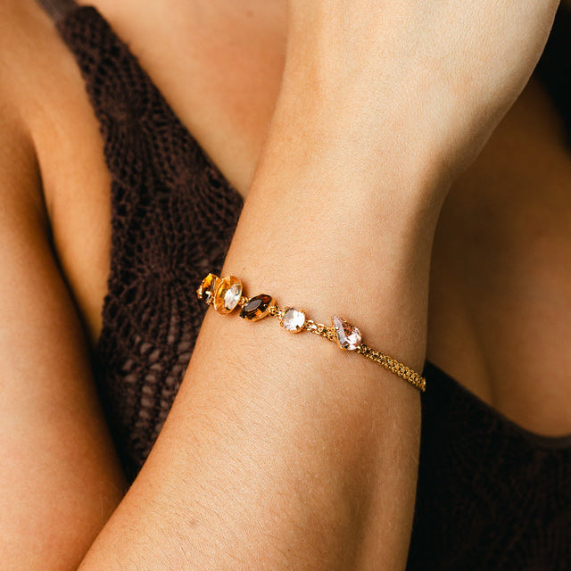 Kit Colar, Brinco e Pulseira Blair Tons de Marrom Dourado