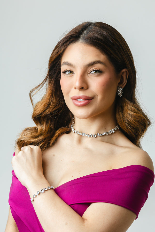 Kit Blair Gargantilha, Pulseira e Brinco Cristal Banho Prata