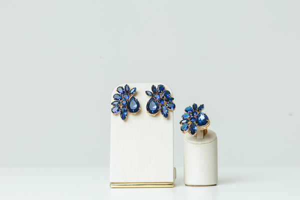 Kit Anel com Brinco Azul Safira Marta Dourado