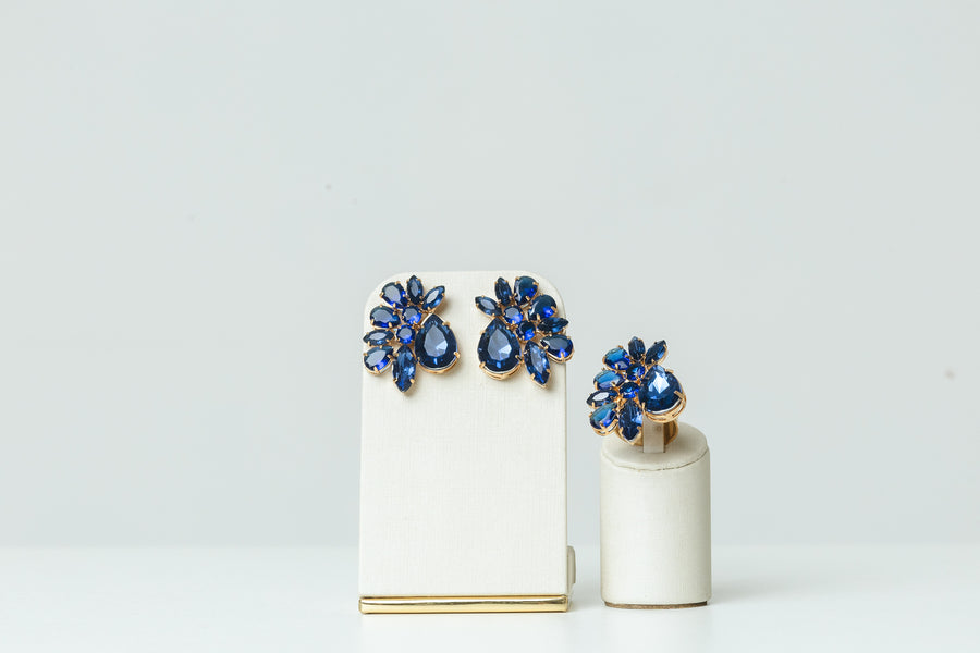 Kit Anel com Brinco Azul Safira Marta Dourado