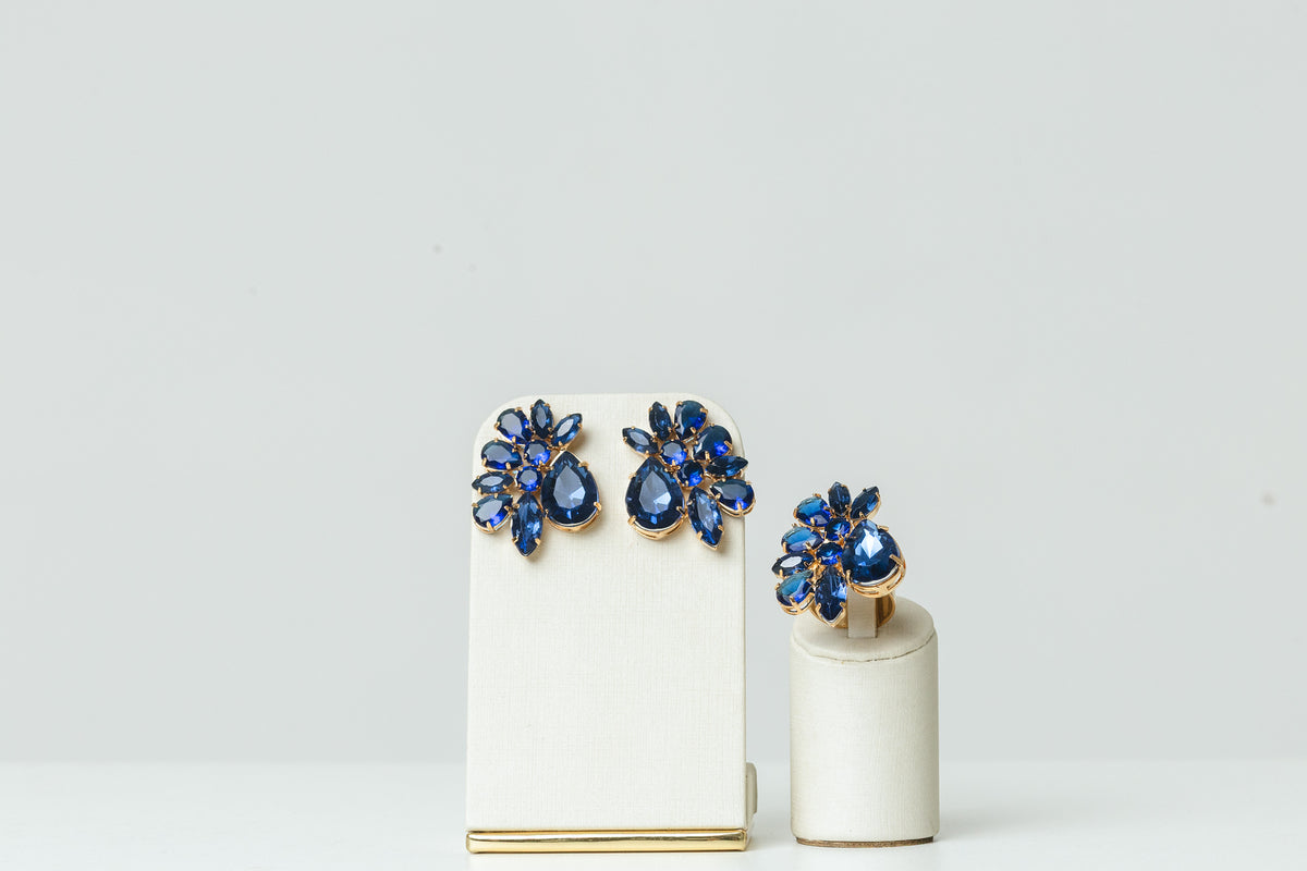 Kit Anel com Brinco Azul Safira Marta Dourado
