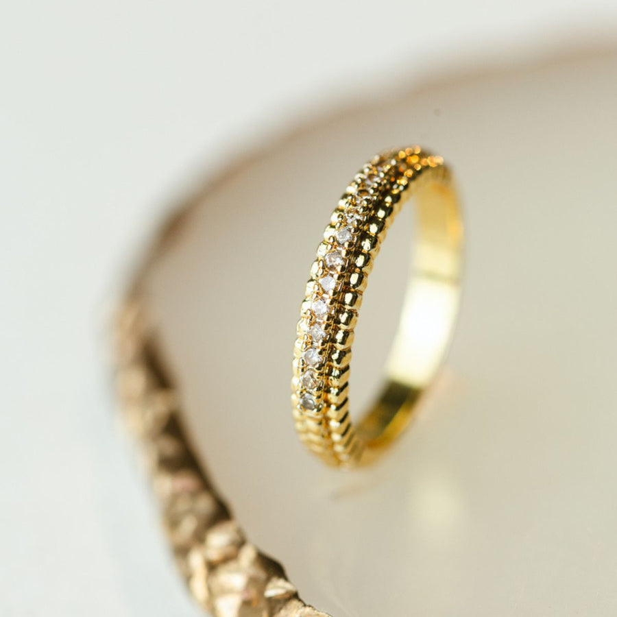 Anel Aparador Delicado com Pontos de Zircônias | Dourado Tamanho:21