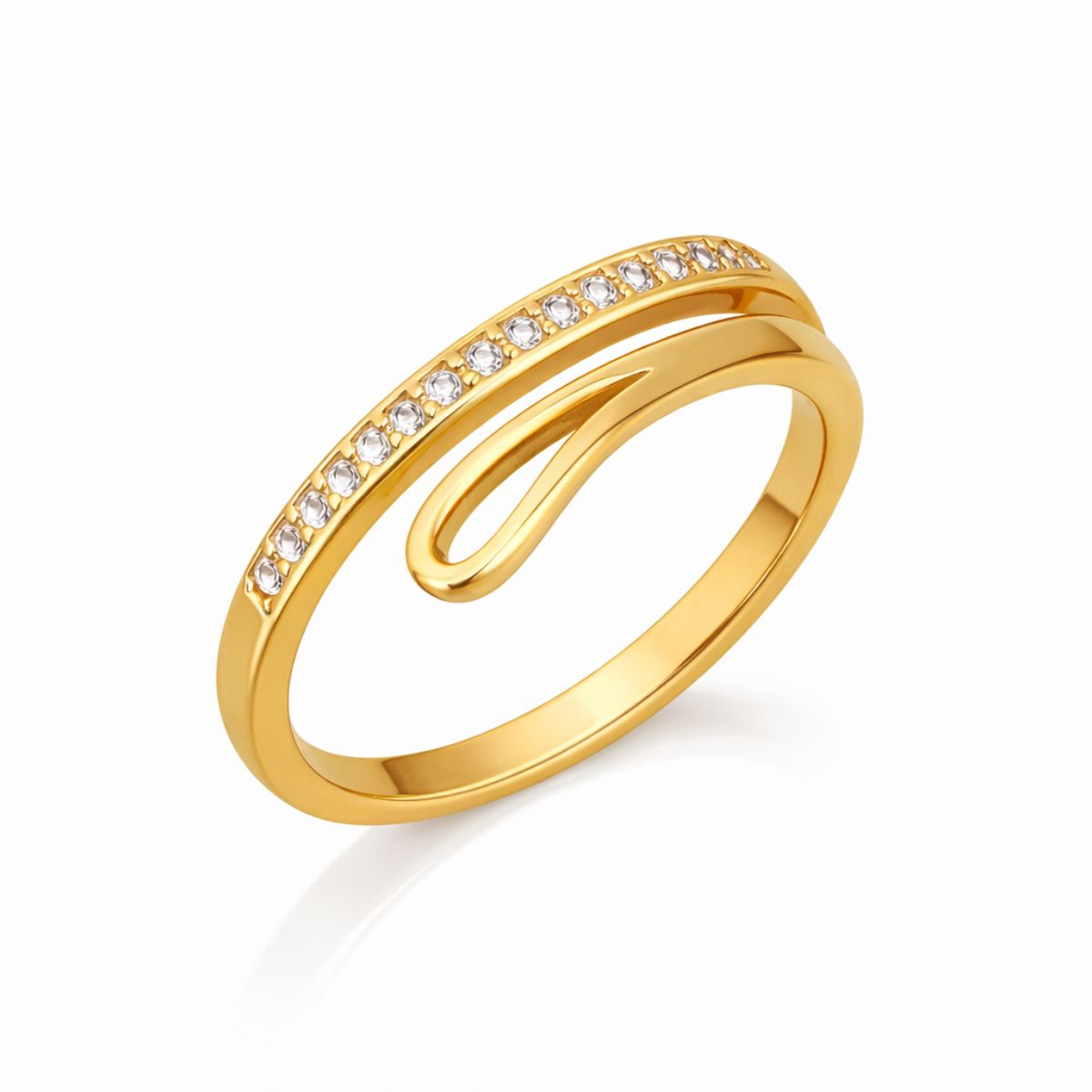 Anel Duplo Onda Com Zircônia Dourado