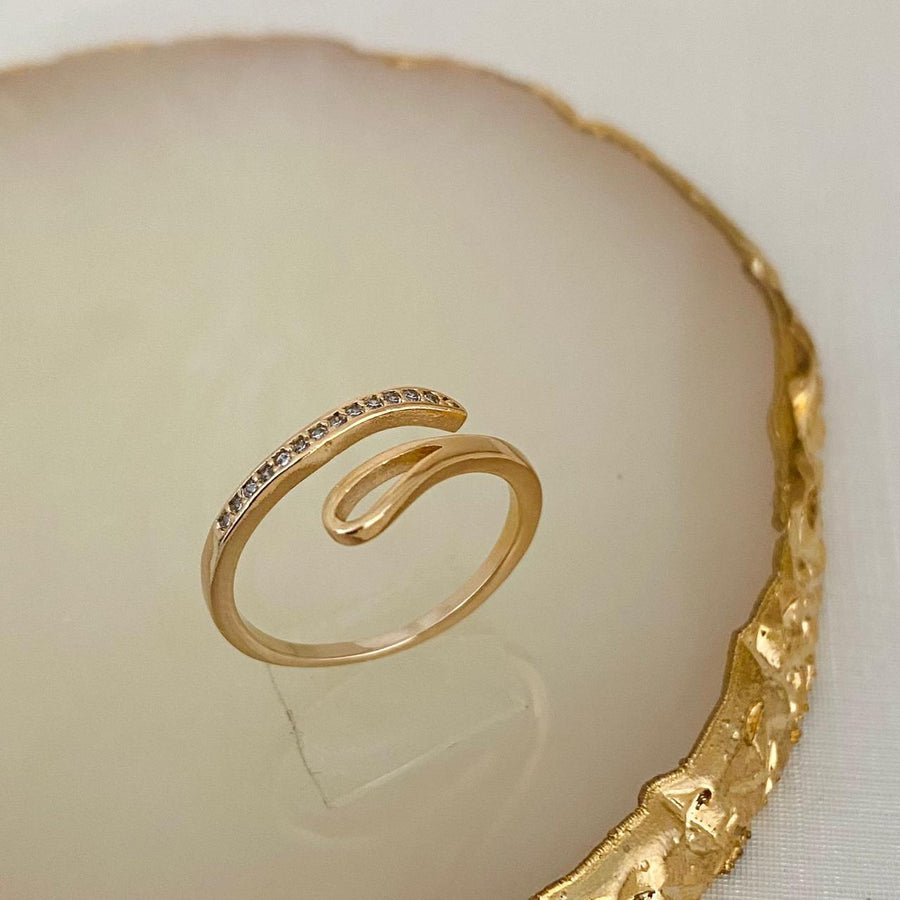Anel Duplo Onda Com Zircônia Dourado
