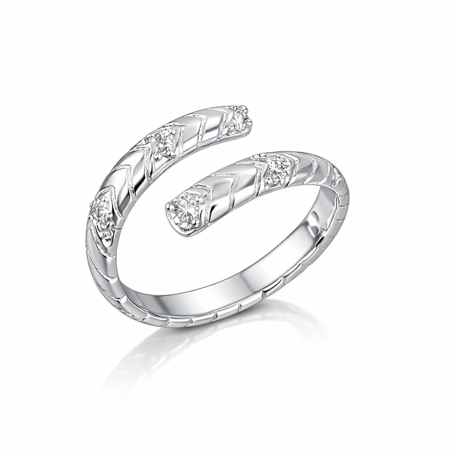 Anel Espiral Com Zircônia Prata