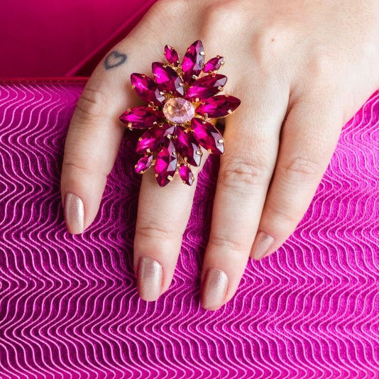 Anel de Pedraria Ajustável Panama Rosa Pink