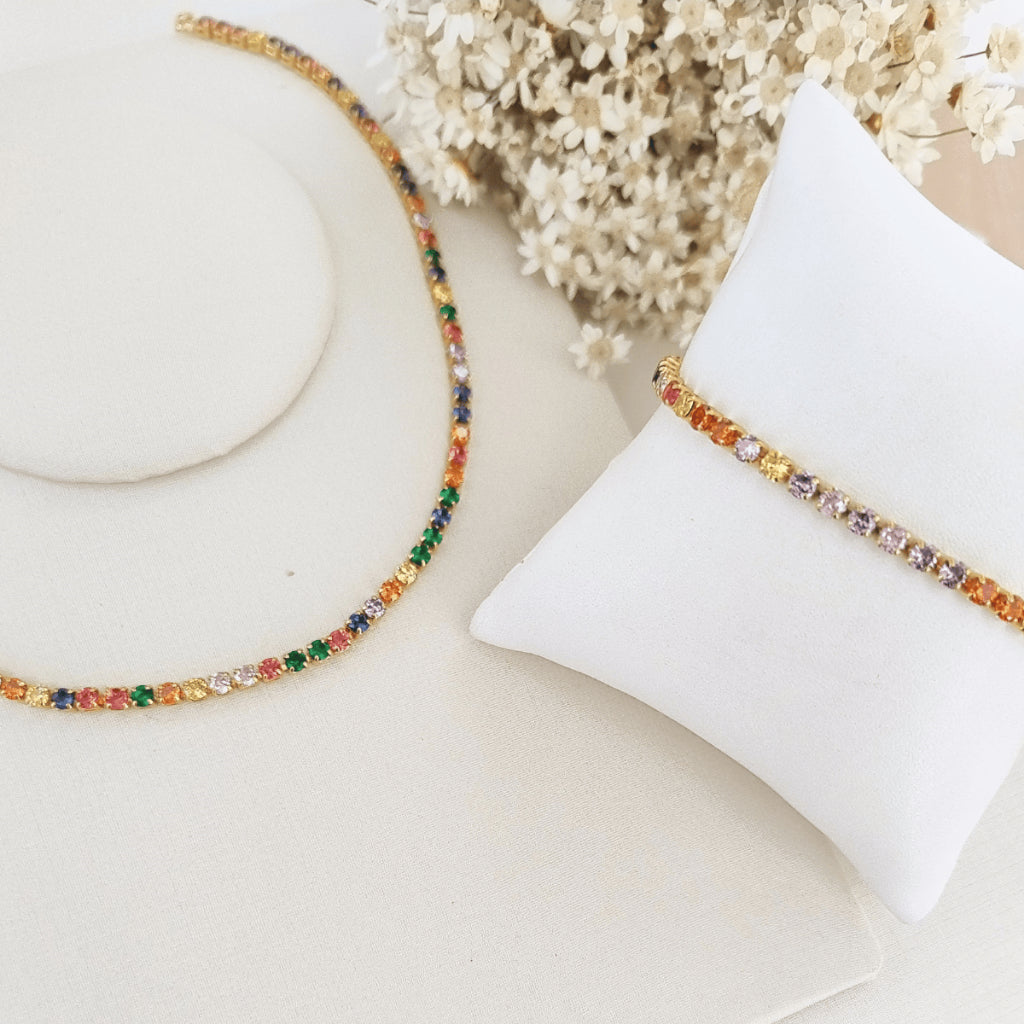 CHOCKER E PULSEIRA ZIRCONIA JUDITE BANHO OURO