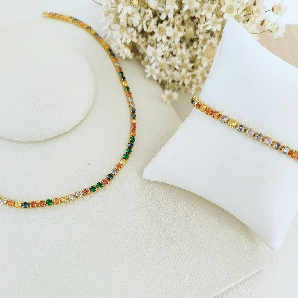 CHOCKER E PULSEIRA ZIRCONIA JUDITE BANHO OURO