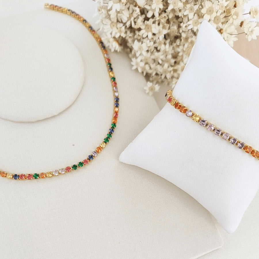 CHOCKER E PULSEIRA ZIRCONIA JUDITE BANHO OURO