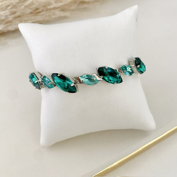 Bracelete Áster de Pedraria Tons de Verde Prata