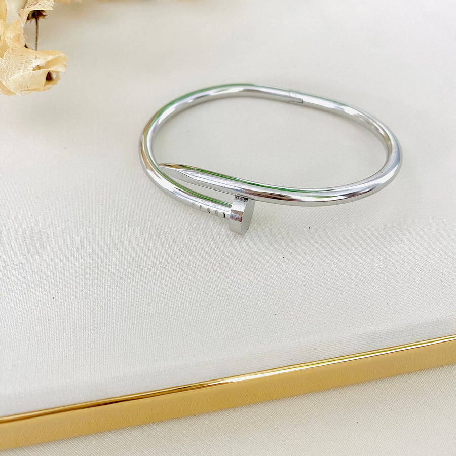 Bracelete de Prego em Aço Inoxidável Prata