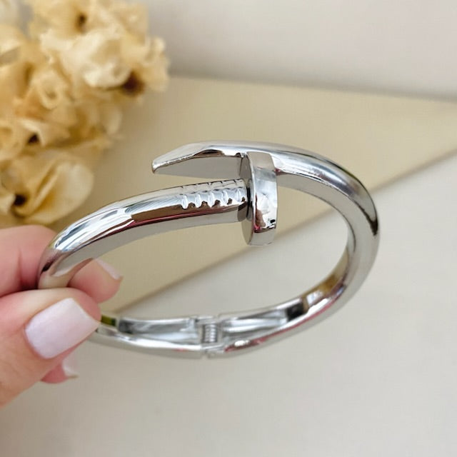 Bracelete de Prego em Aço Inoxidável Prata