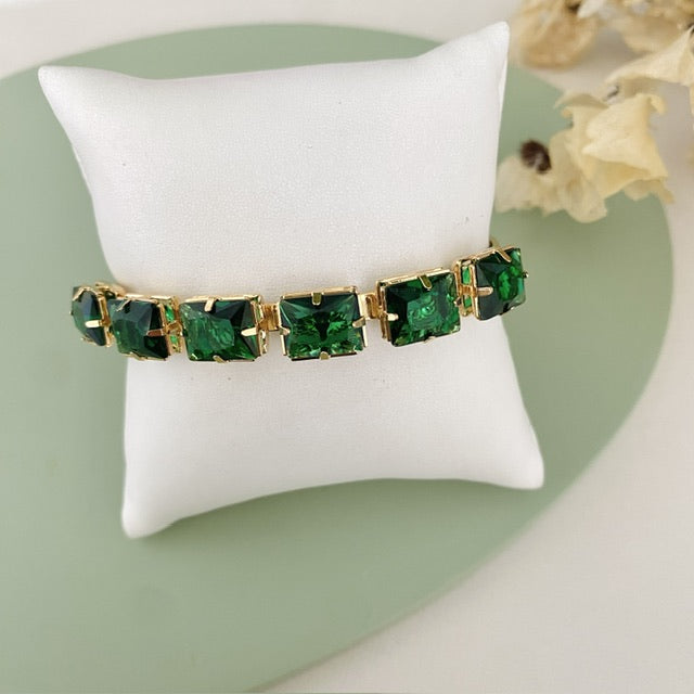 Bracelete Ajustável Frame de Zircônia Esmeralda Dourado