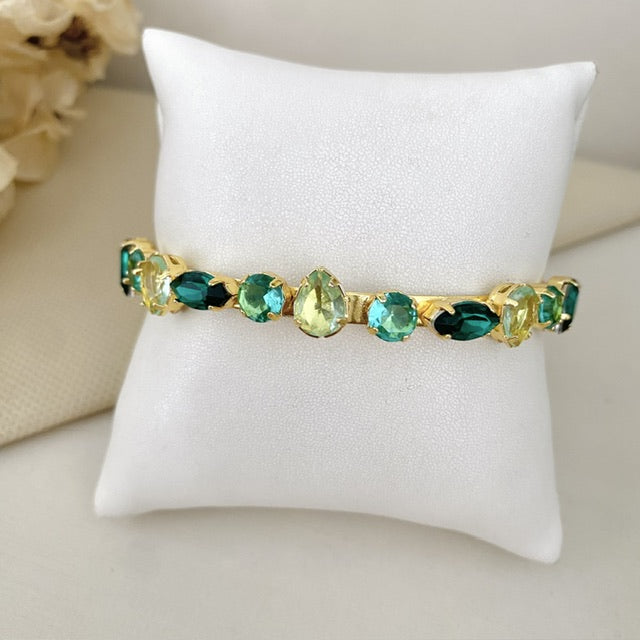 Bracelete Helena de Zircônia Tons de Verde Dourado