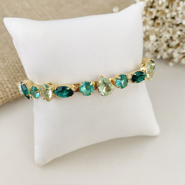 Bracelete Helena de Zircônia Tons de Verde Dourado